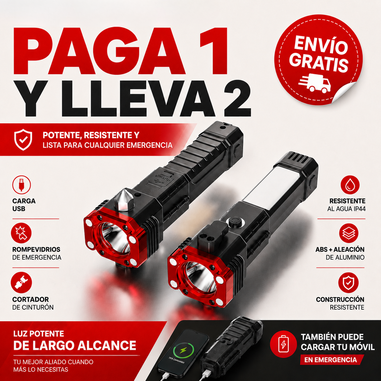 Linterna LED Multifuncional (Compra 1 y llévate 2)